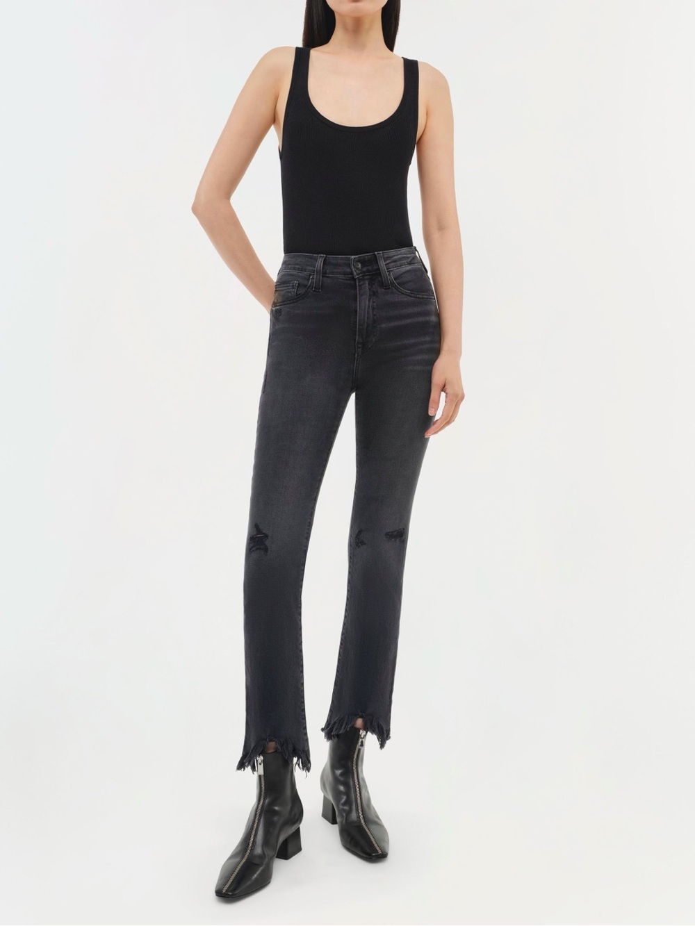 NWT Jonathan Simkhai ‘River Straight Leg Denim’ in "Vintage Noir" Black Size 26